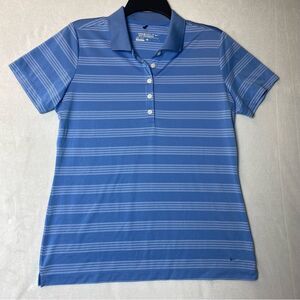 Nike Golf Dri Fit White and Blue Striped Short Sleeve Polo Size Large